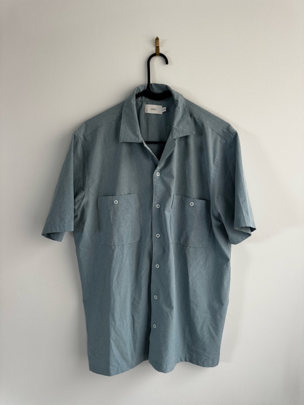 Onia Slate Blue Casual Short Sleeve Button-Down Shirt
